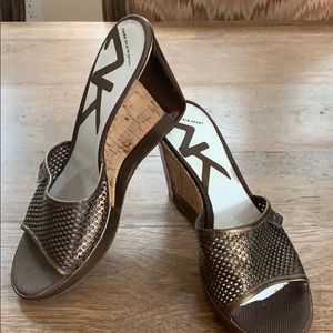 ANNE KLIEN Sport Bronze Leather Mesh & Cork slides